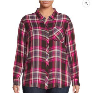 Terra & Sky | Plus Size Plaid Button Down Shirt 117